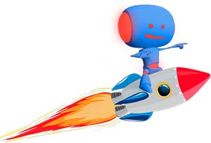 Mascotte of Evospin on a rocket